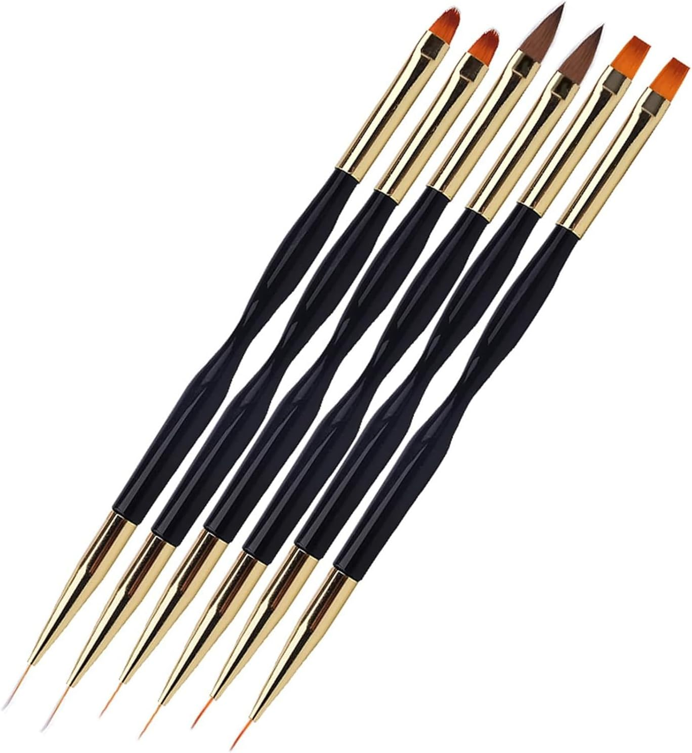Zynewa 2-Piece Set Nail Brush (6 Pieces), Dual End Nail Art Pen Brush, Gel Brush for Nails, Nail Brush Set for Gel Nails, for UV Gel Nail Design image number 1