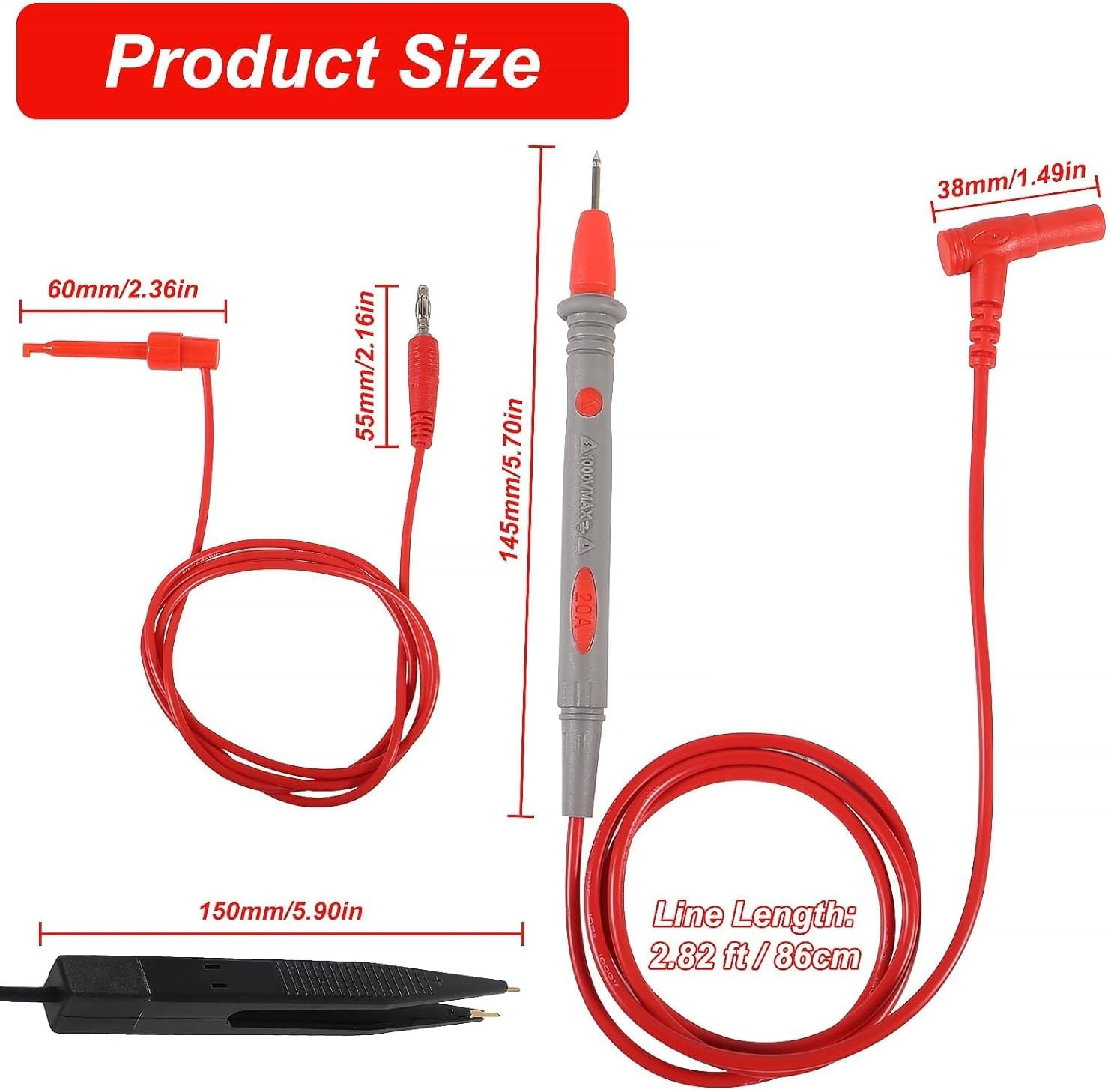 Electrical Multimeter Test Leads Set, Professional Test Leads Set with Alligator Clips, Test Hook, Test Probes Lead Kitfor Digital Electrical Testing image number 4