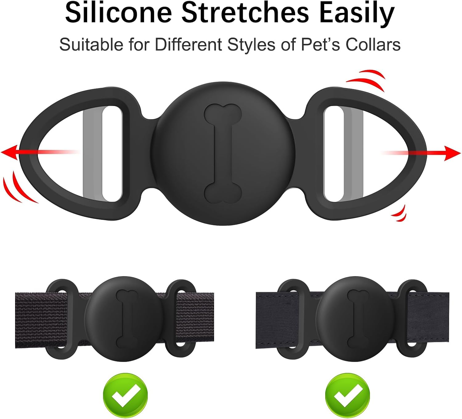 Leonids for Airtag Dog Collar Holders, Anti-Scratch Silicone Case for Apple Airtag for Dog (Black, Large for Dog) image number 4