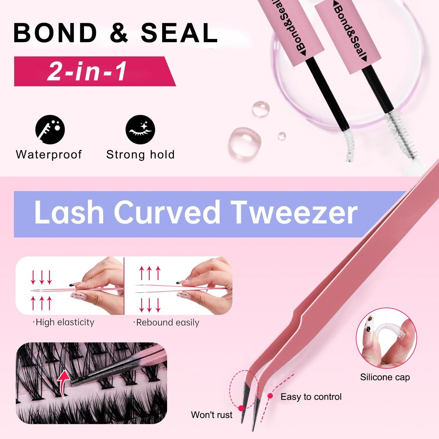 DIY Lash Extension Kit 320Pcs Lash Clusters Eyelash Extension Kit with Lash Bond and Seal Waterproof Lash Applicator Individual Lashes Apply at Home Easy(20D+50D-9-16Mix Kit) image number 6