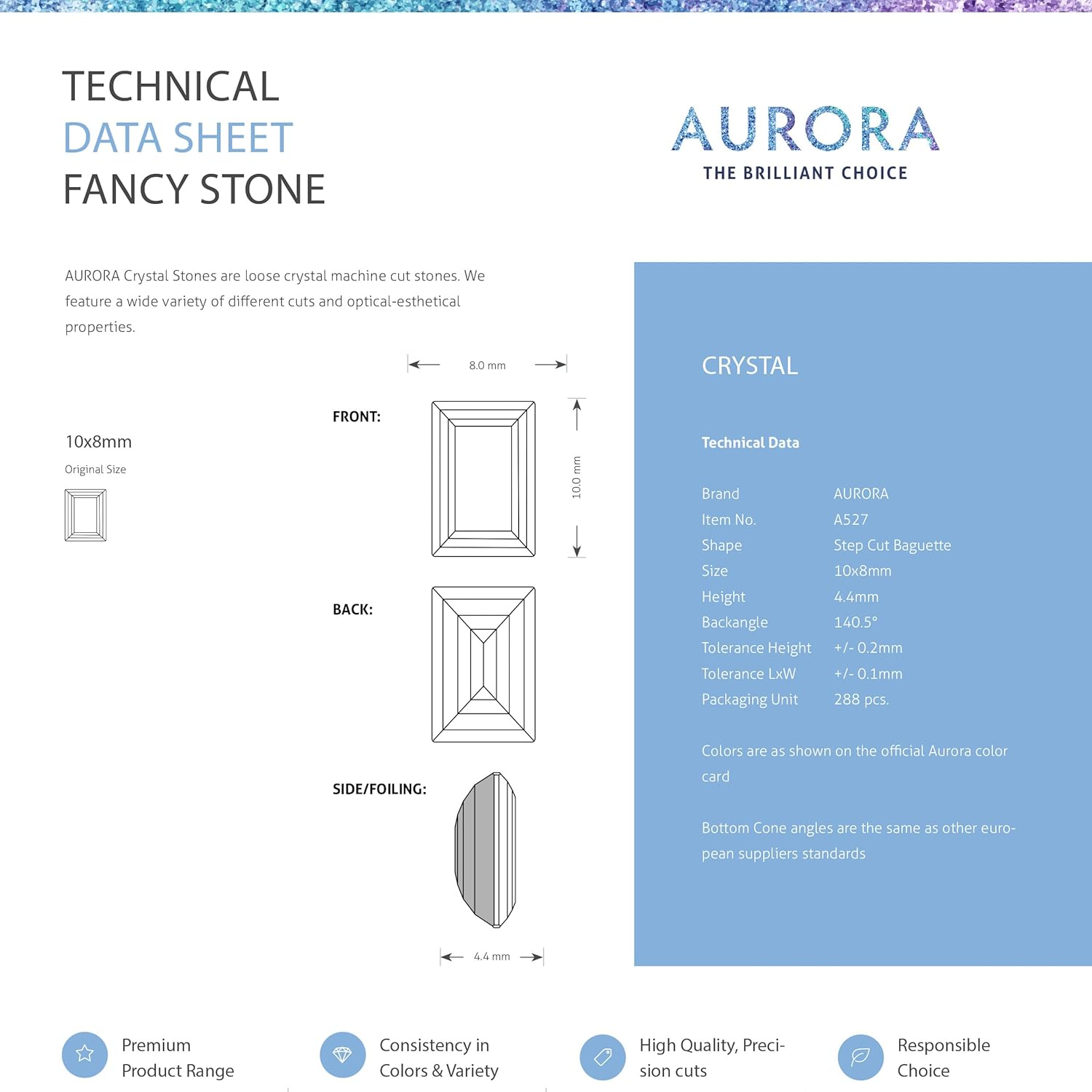 AURORA Crystal Step Cut Baguette-V-Cut 10X8Mm Crystal 14Pcs image number 1