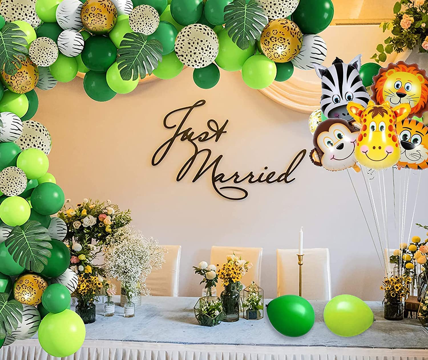 Toddler Jungle Theme Balloon Arch Kit for 1 Year Old Baby Boy Girl, Green Happy Birthday Banner Balloons Garland, Safari Shower Party Supplies Decorations - 64Pcs (1) image number 2
