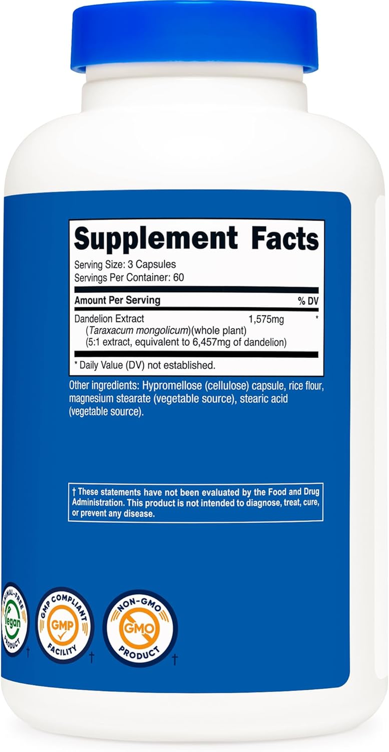 Nutricost Dandelion Root 525Mg, Ules - 1575Mg Serving, Non-Gmo, Gluten Free