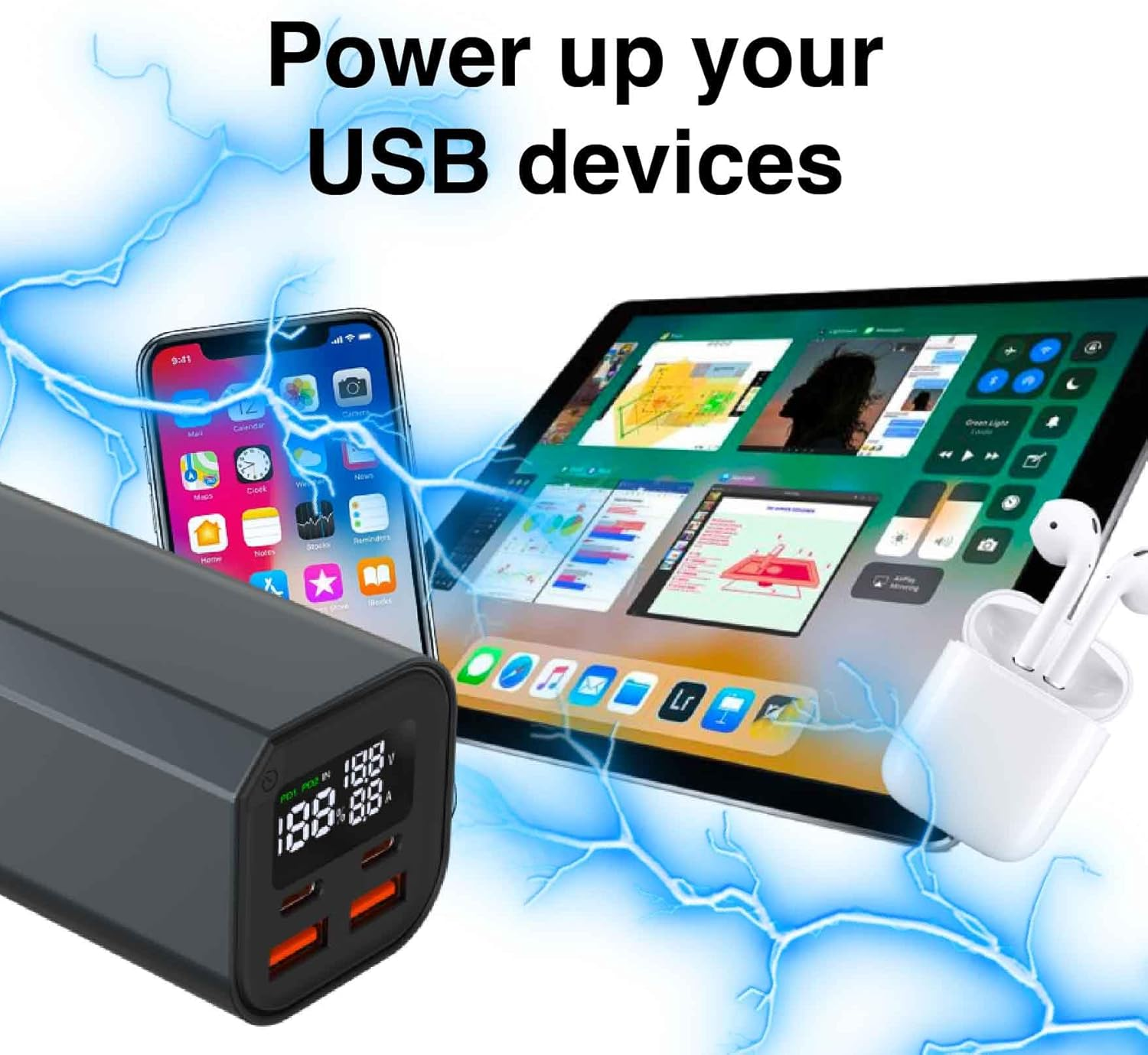 Laser 20000Mah Laptop Powerbank with 100W Power Delivery, 4 Ports (2 USB-A, 2 USB-C), Fast Charging, LED Display, Portable, Safe and Reliable Charging for Laptops, Smartphones, Tablets - Black image number 4