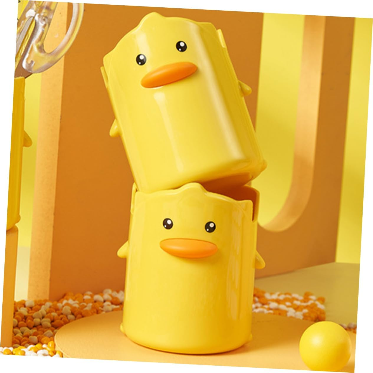 NAMOARLY Multi-Function Cartoon Yellow Duck Pen Holder Pencil Bucket Desktop Organizer Makeup Brush Storage for Students Office Table Accessories image number 2