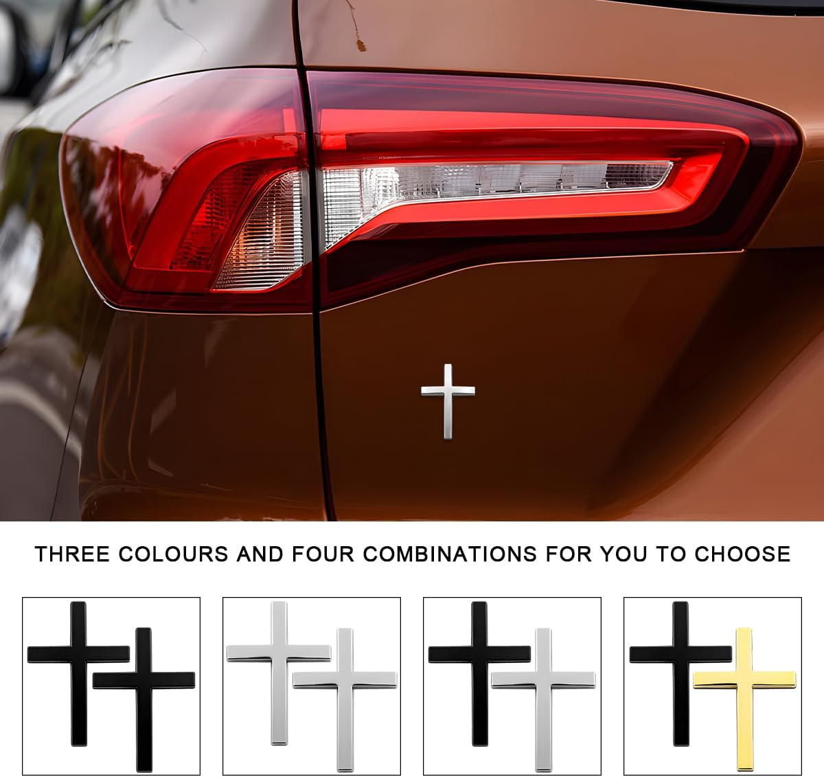 DXNQ 2PCS Metal Jesus Christ Cross Badge Stickers, 2.5"&times;1.8" Alloy 3D Individual Car Cross Sticker, Self Adhesive Scratch Covering Metal Cross Auto Emblem Decal for Car Body Fender Tail (Silver) image number 4