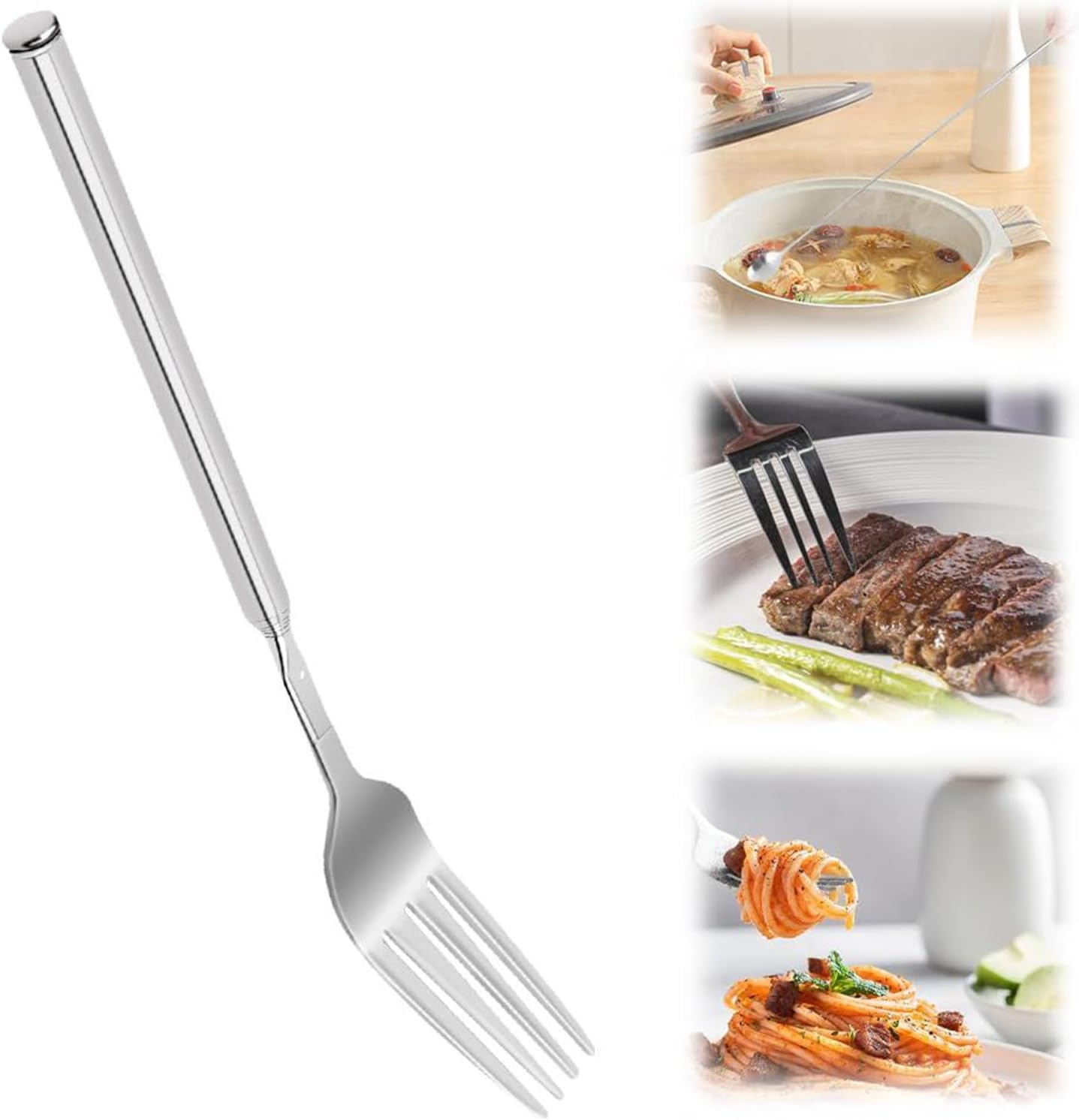 Expandable Fork - Non-Slip Stainless Steel Kitchen Gadgets,Metal Extending Fork Eating Utensils - for Home Office Camping Travel Grilling Outdoor Fishing Hiking Baking Dinner Fruit Dessert image number 1