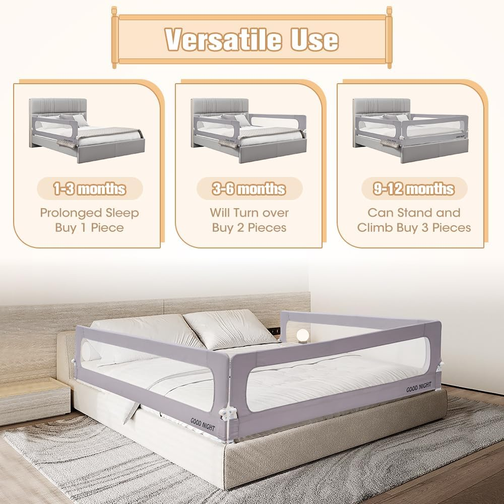 Playpals Toddler Bed Rail, Extra Long Baby Kids Bed Rail Guard Height Adjustable Folding, Crib Safe Bed Side Rail for Queen, Full Size, Twin, King Size (1 Piece, 180Cm X 72Cm/85Cm) image number 5