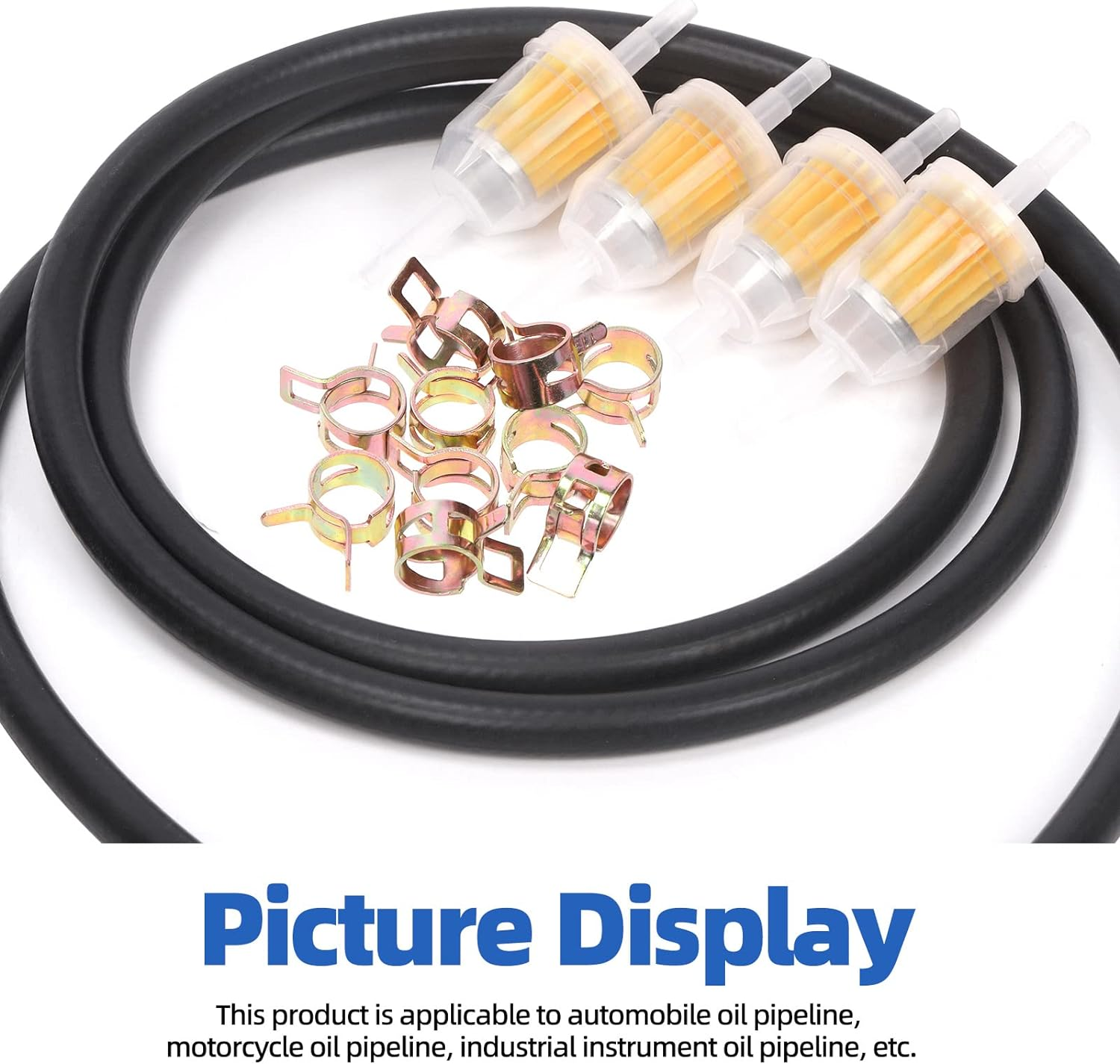 Glarks 15Pcs 1/4"(6Mm) ID Fuel Line Set, 2 Meter / 6 Feet Fuel Line Hose and Fuel Filters with 2/5" ID Fuel Hose Clamps Assortment Kit for Most Small Engines Lawnmower Generator Tractor Snow Machine