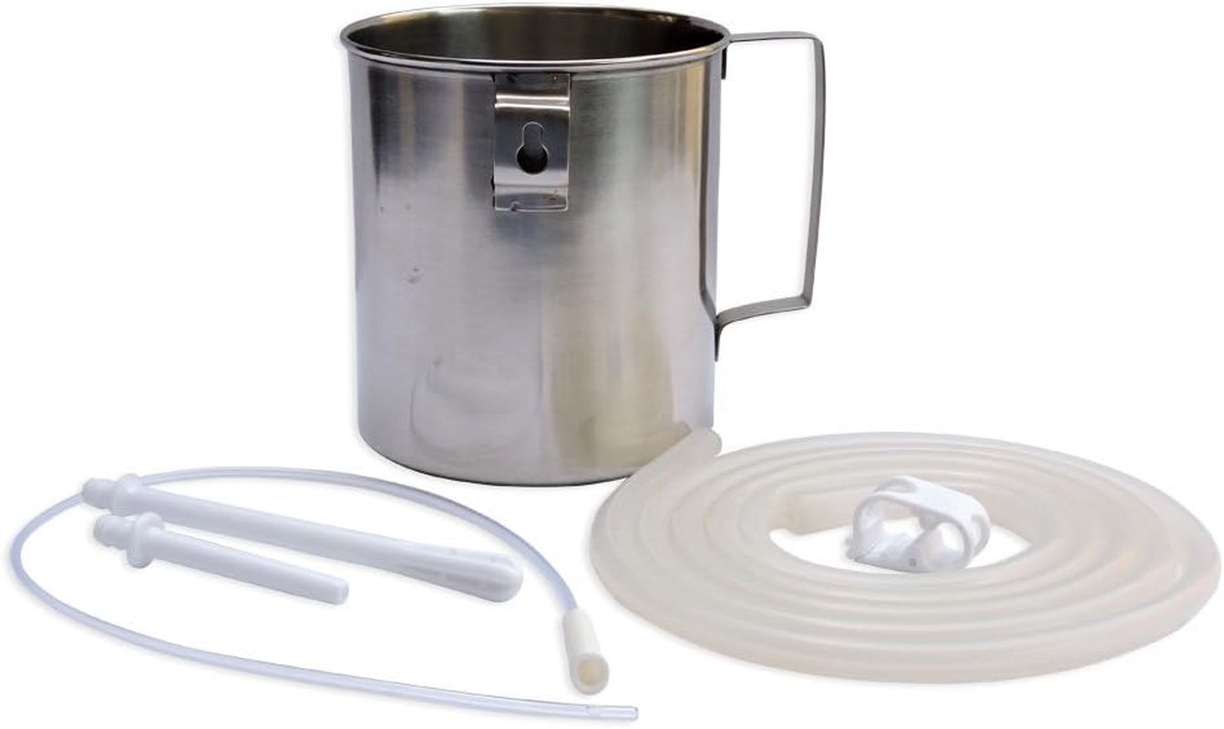 High Grade Stainless Steel Enema Kit (1.5 Quart) with Platinum Cured Medical Grade Silicone Hose | Stainless Steel Home Enema Kit (1.5 Quart)