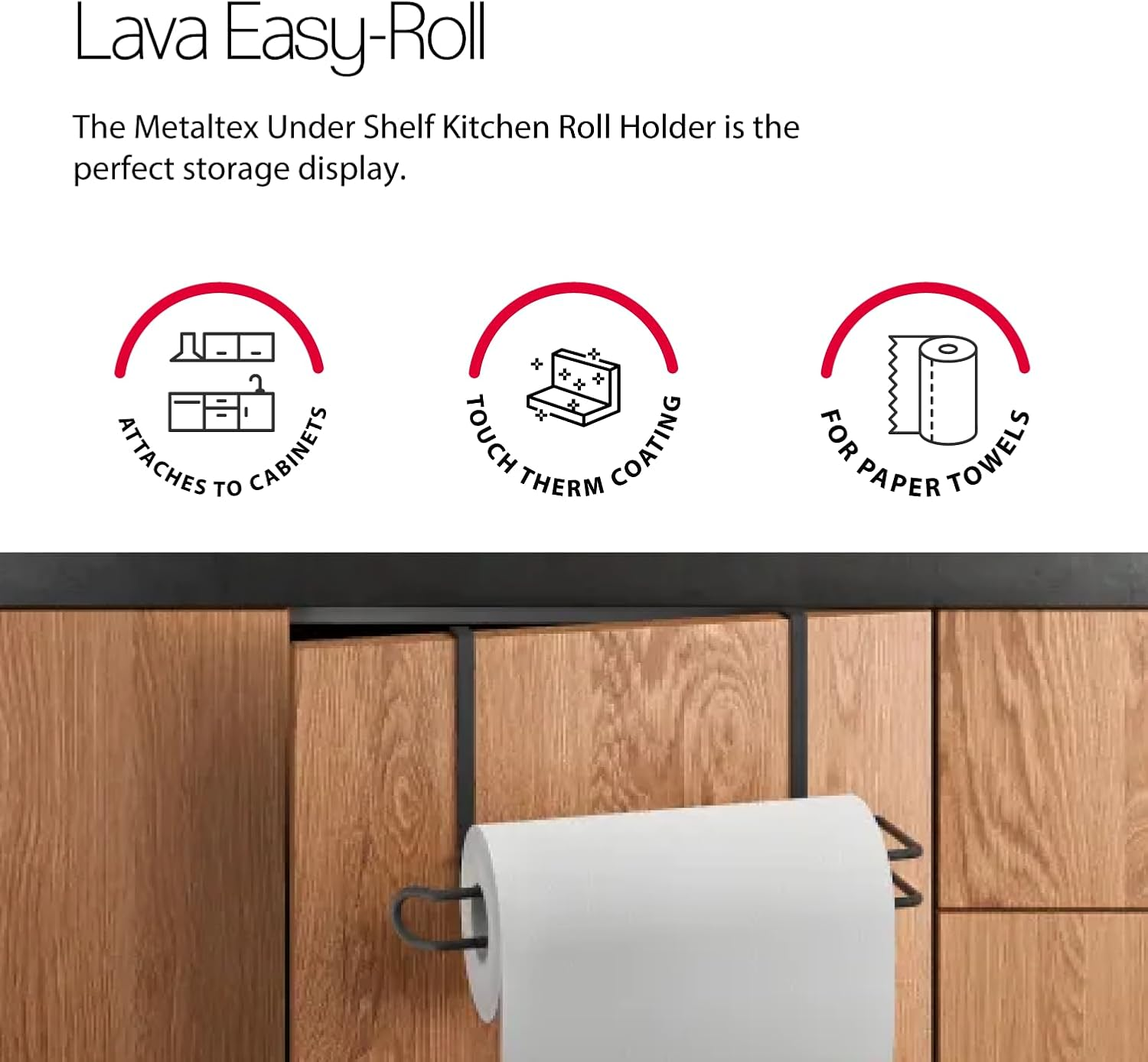 Metaltex Easy Roll Undershelf Paper Towel Holder - Multipurpose Space-Saving Kitchen Roll Shelf - Touch-Therm Lava, 35 X 18 X 10 Centimeters image number 5