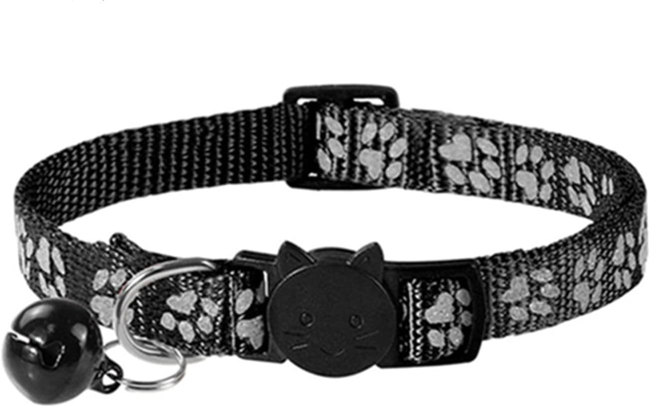 LATRAT Anti-Strand Adjustable Reflective Cat Collar with Bell and Safety Buckle, 19-32Cm, Black, Suitable for Most Cats at Home image number 5