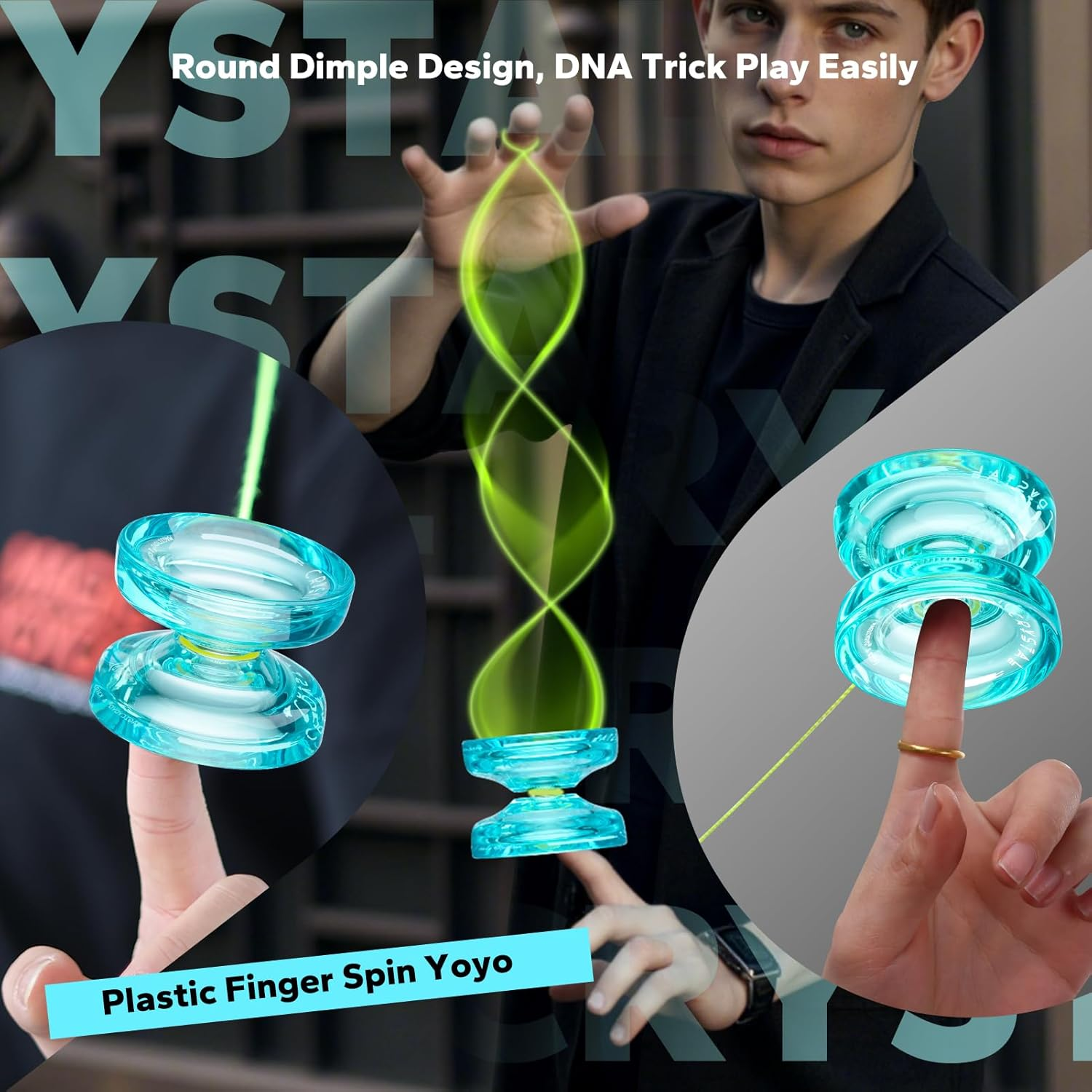 MAGICYOYO K2 Green Responsive Plastic Fingerspin Yoyo for Kids Beginners Yo-Yo with Yoyo Glove, Yoyo Bag, 12 Yoyo Strings image number 6