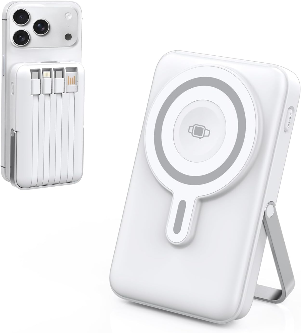 Power Bank 20000Mah, PD20W/22.5W Portable Charger, Magnetic Mobile Power Wireless Charger, Large Capacity Small Battery Pack Built in 4 Charging Cable, Powerbank for Iphone17/15/14/13 Series(White) image number 2