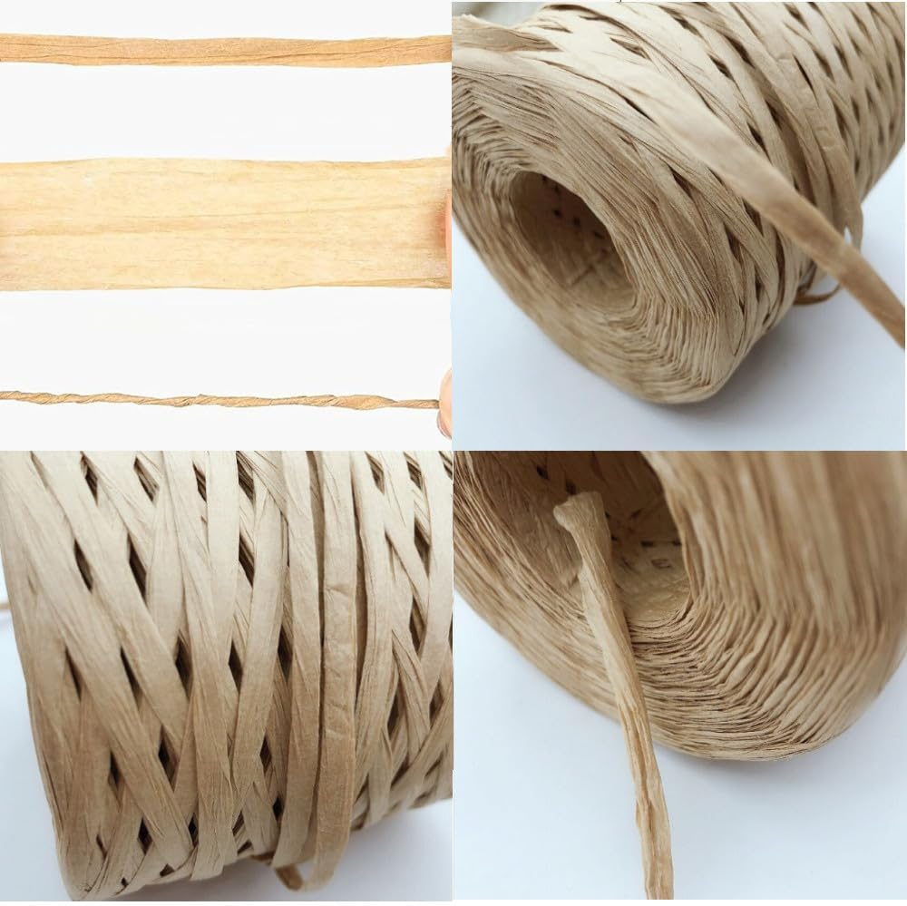 3 Rolls Raffia Paper Ribbon, Naisfei Raffia Paper Ribbon, Natural Raffia Paper Cord, Gift Ribbon Packaging Paper Twine for DIY Crafts Weaving Decoration (110 M/Volume) image number 5