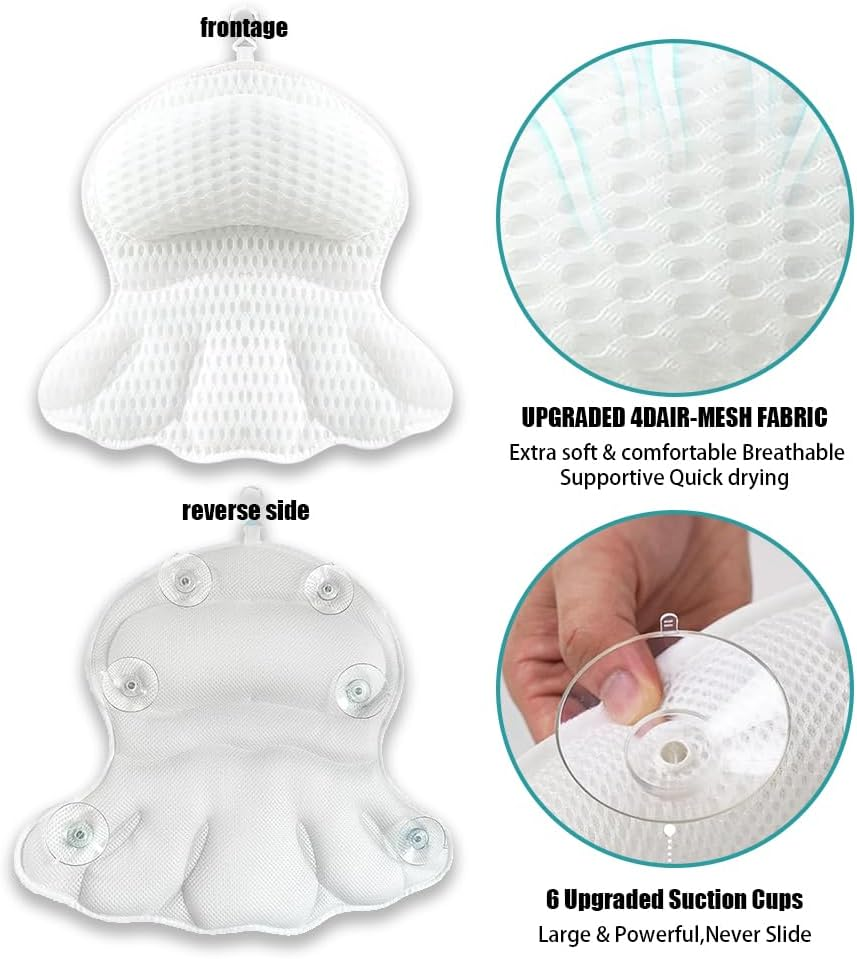 Bath Pillow,Ergonomic Bath Pillow,Soft Ergonomic Cushion,Comfort Bathtub Cushion,For Bathtub, Supports Head, Neck and Shoulders for a Relaxing Home Bathing Experience image number 6