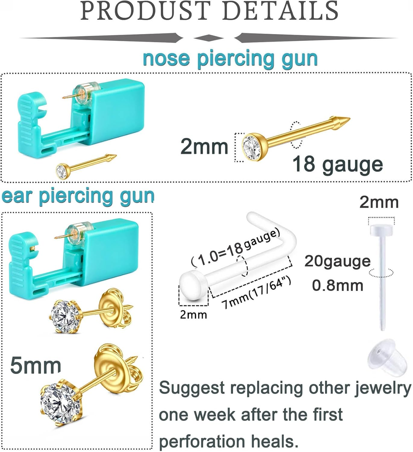 QWALIT Ear Piercing Kit Nose Piercing Kit Belly Button Piercing Kit Ear Piercing Gun Kit Belly Piercing Kit Disposable Earring Piercing Kit Self Piercing Kit at Home image number 2