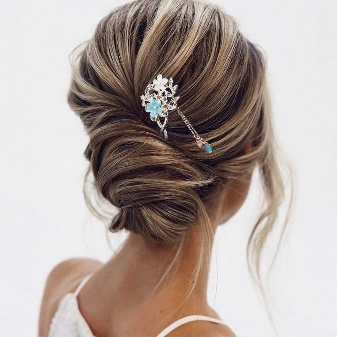 Vintage Hair Stick Opal Flower Hair Sticks Hair Decor Chinese Hairpins Old Hair Clip Old Hair Clip Blue