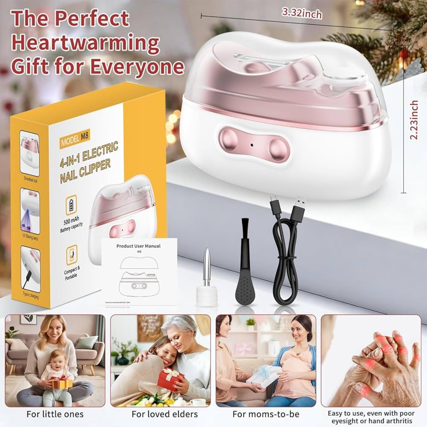 2026 New 4-In-1 Electric Nail Clippers, Electric Automatic Nail Clipper, 2 Speed Gears Adjustable Nail Cutter, Smart Nail Clipper with Polishing Light & Clip Storage, Seniors Gifts, Gifts for Women,Mom image number 1