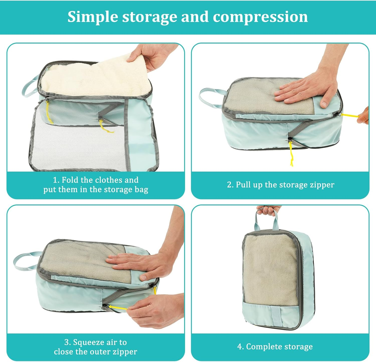 4Pcs Travelling Storage Bag Set,Compression Packing Cubes with Handle,Lightweight Luggage Organizers,Machine Washable image number 3
