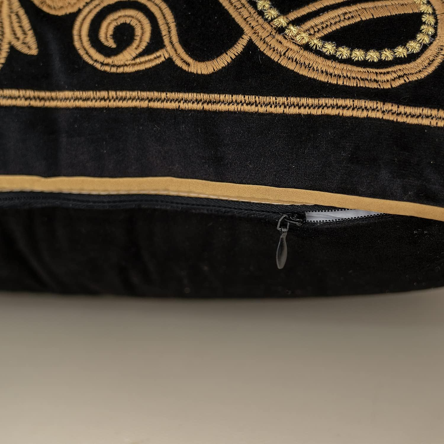 Aeckself European Floral Pillow Cover 12X20 Inch, Luxury Velvet Embroidered Decorative Lumbar Throw Pillow Cover for Couch Bedroom Living Room, Black and Gold image number 6