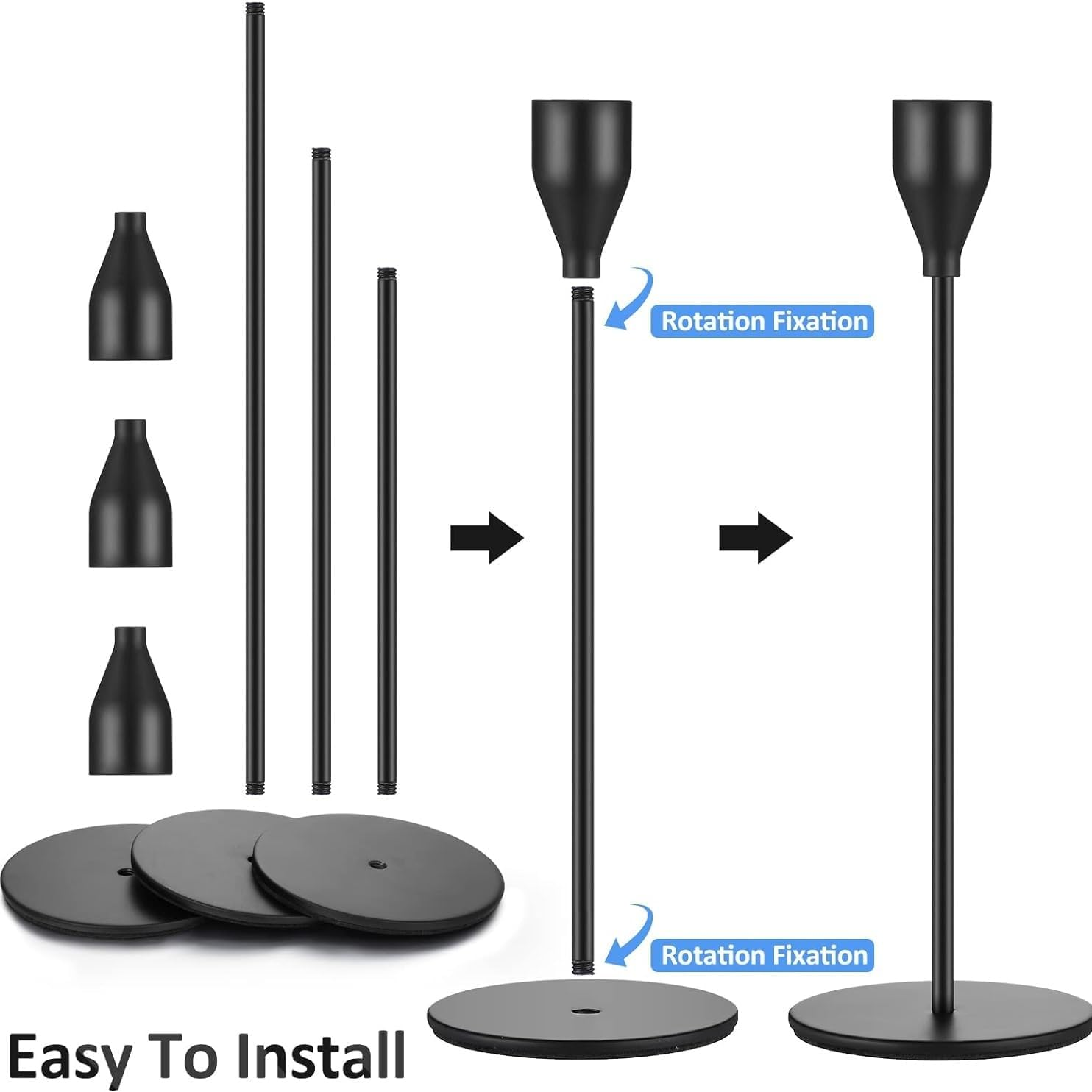 Black Candle Holders Set of 6 - Tall Taper Candlesticks for 3/4 Inch Pillar Candles - Modern Metal Candle Stands - Elegant Dining Table Centerpieces for Wedding, Party, Home Decor image number 3