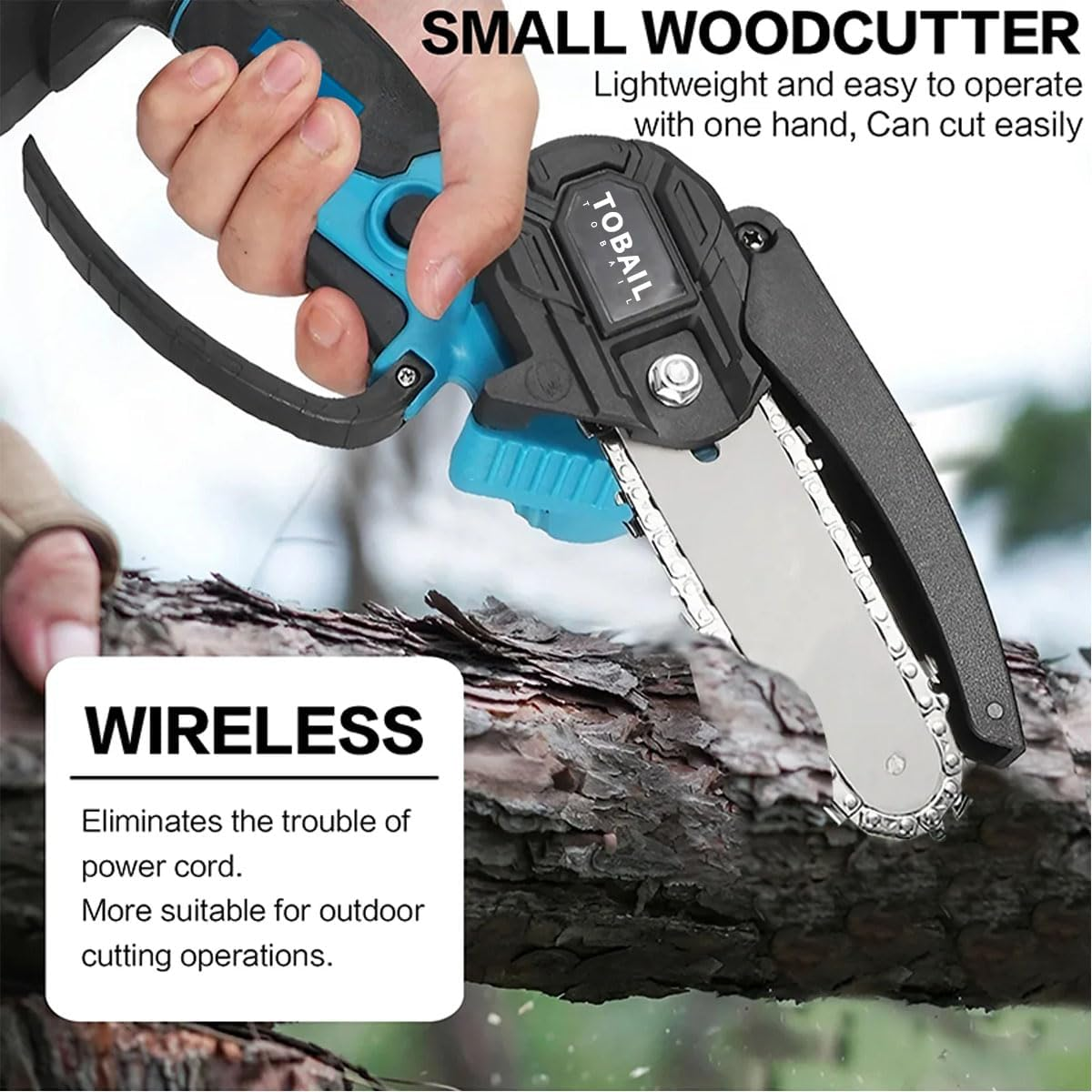 2 Battery 4" Mini Cordless Chainsaw, Rechargeable Electric Pruning Chain Saw, One-Handed Portable Chainsaw for Branch Wood Cutting Garden Tree Logging Trimming image number 2