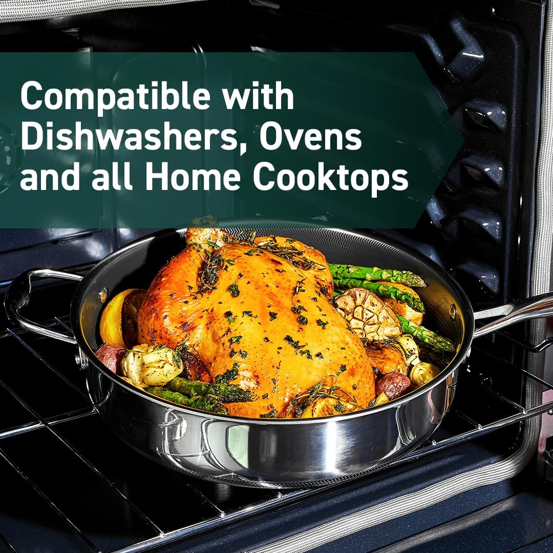 Hexclad Hybrid Nonstick 5.5-Litre Deep Saut&eacute; Pan with Tempered Glass Lid, Stay-Cool Handle, Dishwasher-Friendly, Oven-Safe up to 480&deg;C, Induction Ready, Compatible with All Cooktops image number 6