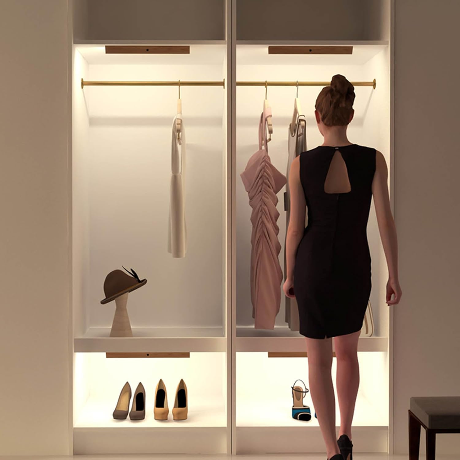 Under Cabinet Light Wooden Wireless Magnetic LED Night Light Strip for Wardrobe Cabinet Cupboard image number 4