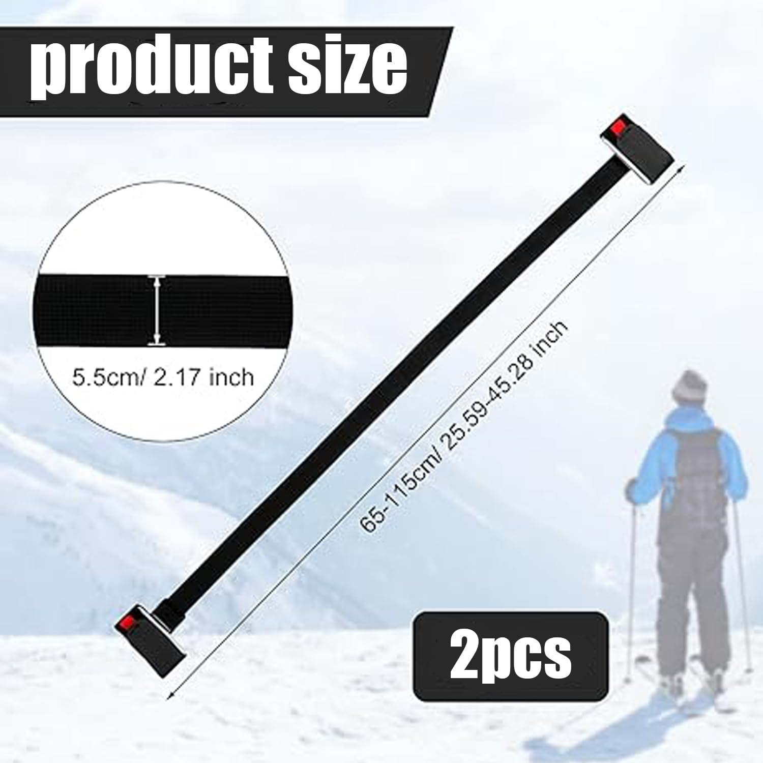 WEZCHUGHAOL 2 Pack Ski & Pole Carrier Straps - Adjustable Shoulder Strap with Cushioned Fastener Tape for Easy Transport | Durable Ski Equipment Accessories for Men Women