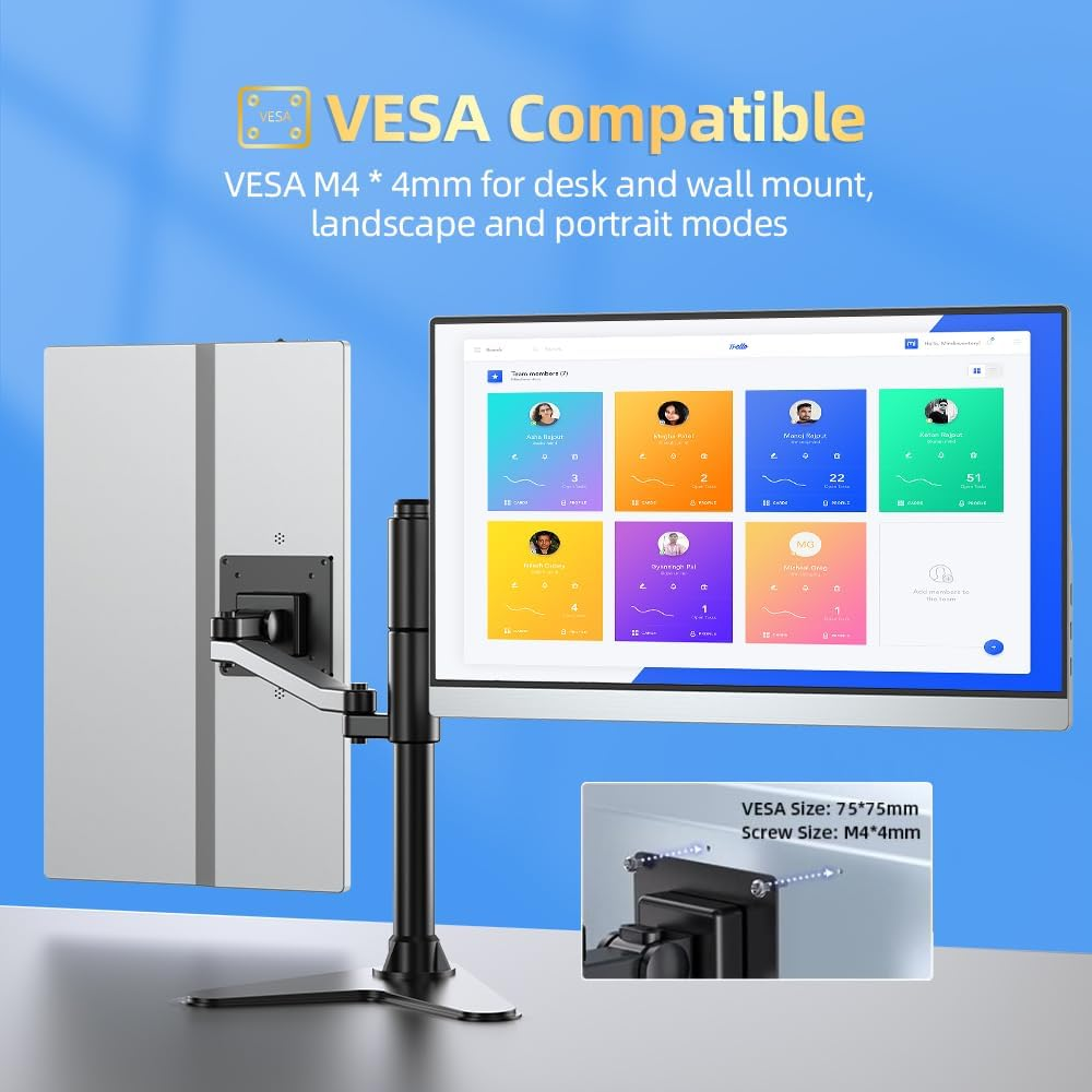 EVICIV 15.6" 4K Portable Monitor UHD 3840X2160 HDR USB-C Display, 100% Adobergb, 400Nits, IPS Screen with Freesync, Type-C/Hdmi, VESA Mount & Smart Case &ndash; Slim External Screen for Laptop/Phone/Console image number 4