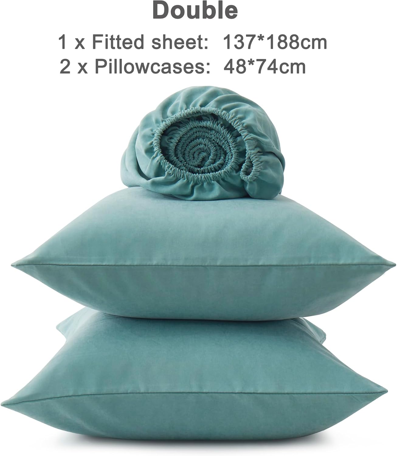 3 PCS Double Sheet Set, 1200TC Breathable and Ultra Soft Double Size Bed Sheets Set with Fitted Deep Pockets 40Cm, 1 Bedding Fitted Sheets & 2 Pillowcases (Grayish Green, Double)