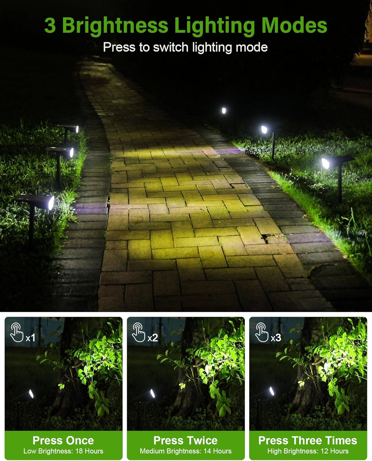 Solar Spot Lights Outdoor, Solar Lights Outdoor Waterproof IP65, 3 Brightness Modes Dusk to Dawn Landscape Spotlights for Yard Garden Pathway Tree Decoration, Cool White, 1 Pack image number 1