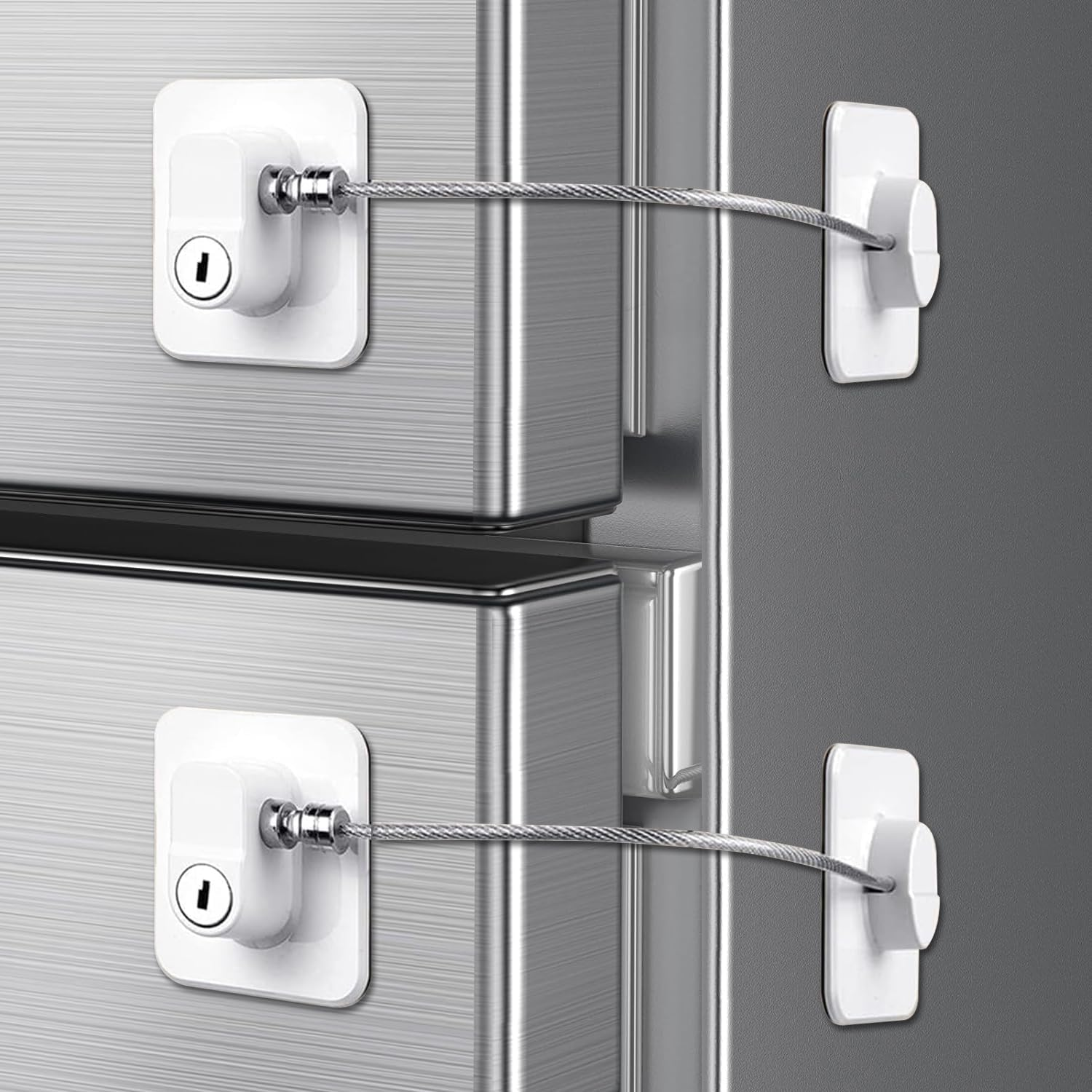 Fridge Lock,H HOME-MART Refrigerator Door Lock with Two Keys,Freezer Lock and Child Safety Cabinet Lock with Strong Adhesive for Cabinets, Closets, Drawers, Window and More, Easy Install and Use (Black-2 Pack)