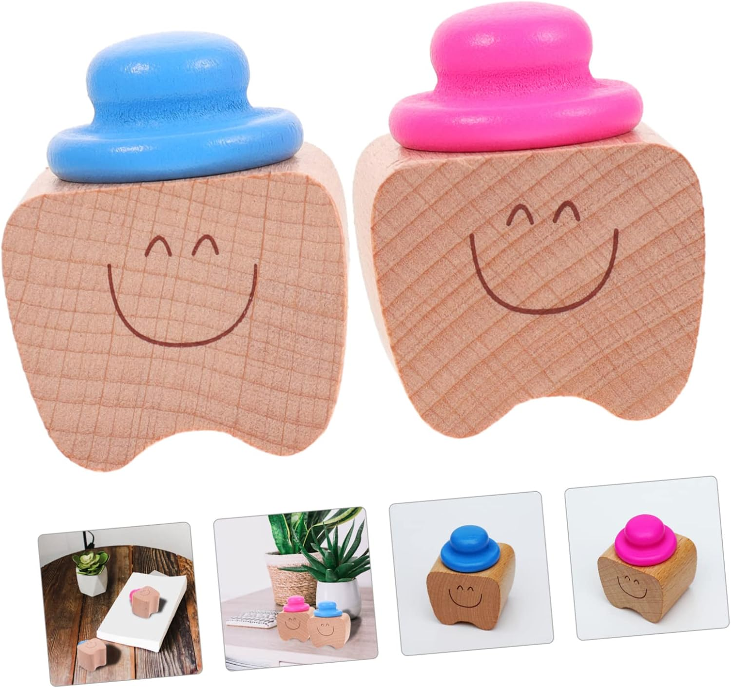 Baby Teeth Keepsake Box Wooden Tooth Holder for Kids Red 2Pcs Set and Collection image number 5