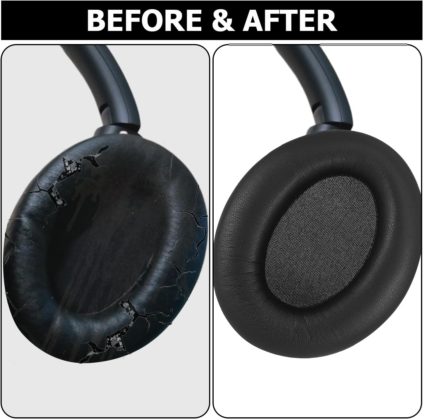 Umvowuxa Replacement Ear Pads Compatible with Sony WH-1000XM3 Headphones,Soft Protien Leather(Black) - Black image number 3