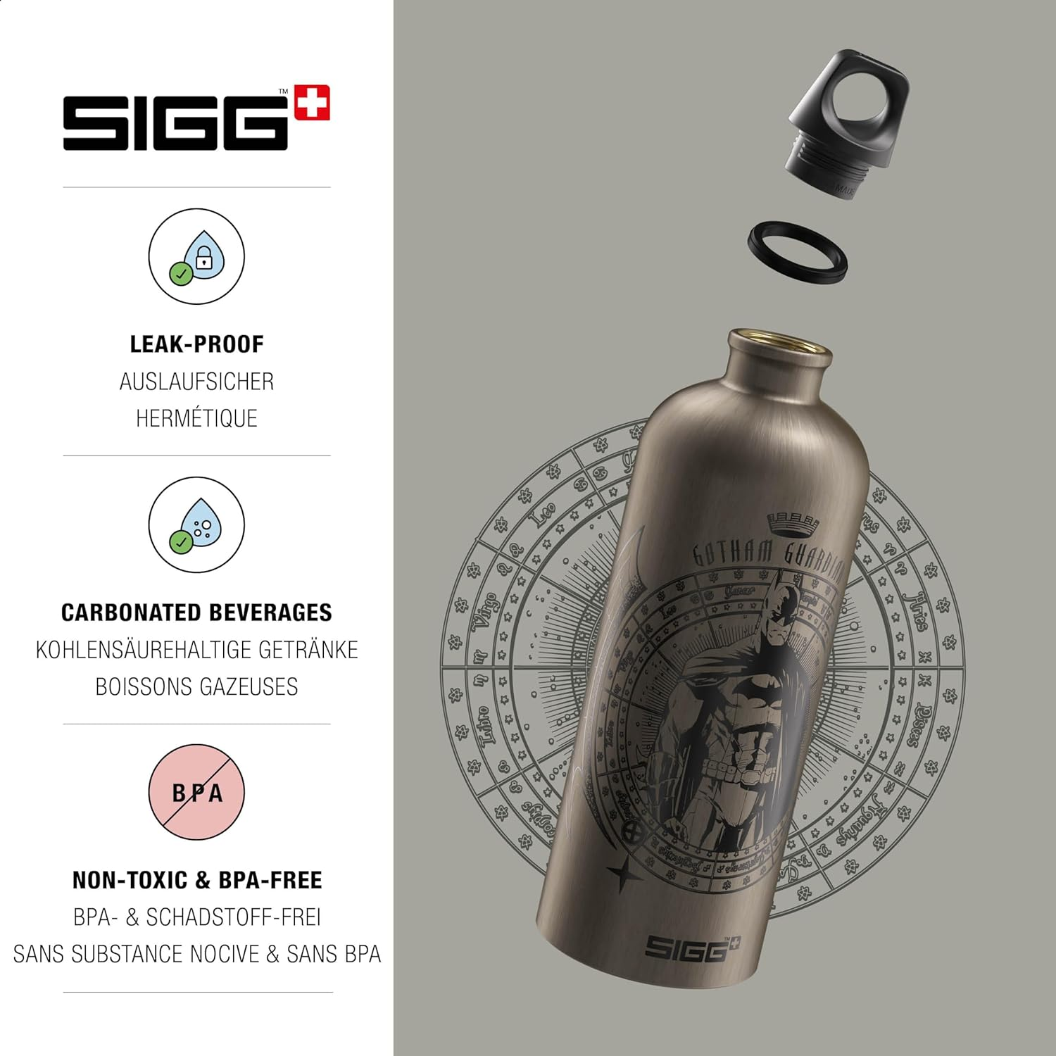 SIGG - Aluminium Water Bottle - Traveller Batman Guardian - Climate Neutral Certified - Suitable for Carbonated Drinks - Leak-Proof - Feather-Light - Bpa-Free - Outdoor - Grey - 1L image number 6