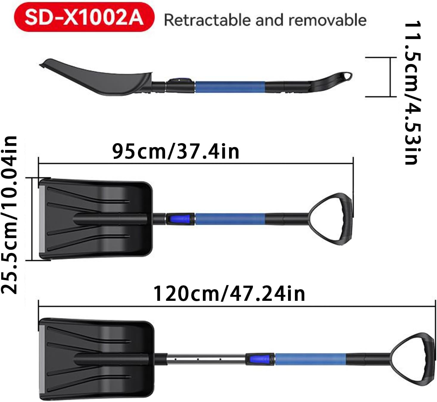 Snow Shovel | Telescopic Ergonomic Adjustable Gardening Supplies | Snow Plow Shovel - for Cleaning Winter Walkway Pathway Yard Courtyard Home Garden Lawn Outdoor Garage Truck Vehicle