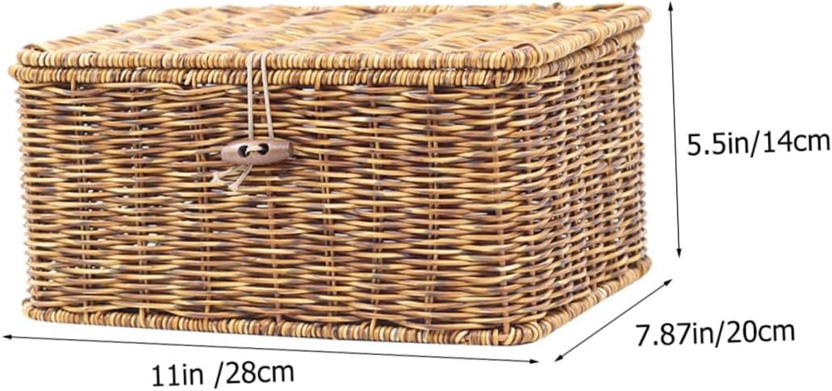 Generic Handwoven Decorative Storage Box with Lid Reinforced Iron Frame Natural Rattan Style Organizer for Desktop Cosmetics Magazines and Sundries Stylish Nordic Design for Home Tidiness