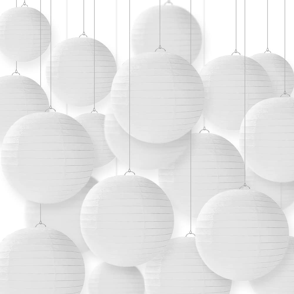 20PCS Hanging Paper Lanterns, 6" 8" 10" 12" round Chinese Japanese White Paper Lantern Decorations with Hanging Line for Weddings Decoration, Indoor and Garden Party Decoration image number 4