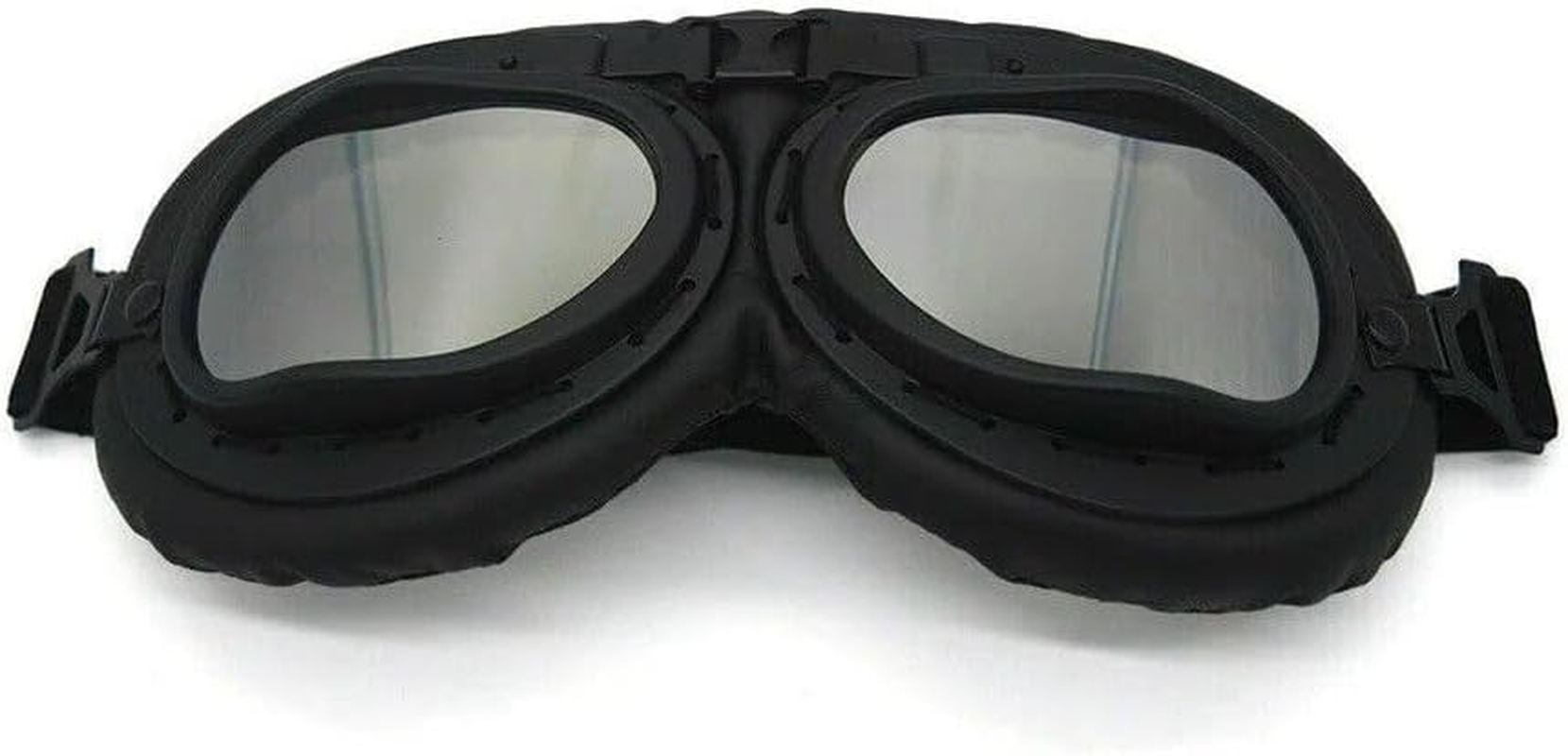 TDR Retro Vintage Motorcycle Goggles - Windproof, Safety Aviator Pilot Eyewear for Motocross & Cruising, Adjustable UV Protection, Anti-Fog, Fits Adults and Teens (Black with Tinted Lens)
