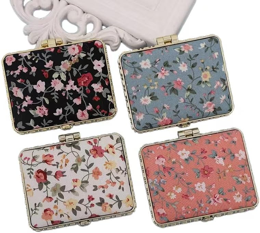 4PCS Square Lipstick Case with Mirror Lipstick Case Double Branch Storage Case Kiss Lock of Iron Mini Portable Vintage Floral Pattern Jewelry Case Cosmetic Case (Style 1, One Size) image number 5
