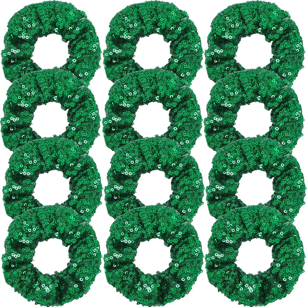 12 Pcs Gold Sequin Scrunchies Bridesmaid Scrunchies Elastics Ponytail Holders Hair Wrist Ties Bands Cloth Scrunchies for Show Gym Dance Party Club Girl Women