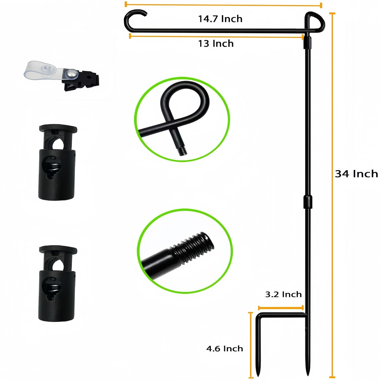 Garden Flag Stand-Holder-Pole with Garden Flag Stopper and Anti-Wind Clip 36.3"H X 16.5"W for USA Flag or Season Garden Flags Keep Your Flags from Flying Away in High Winds(2 Pack) image number 5