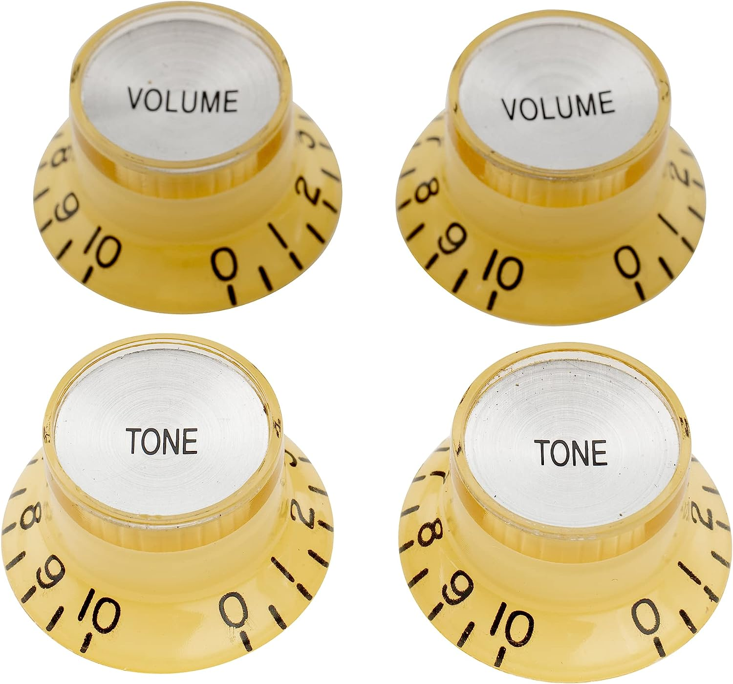 Musiclily Pro Metric Coarse 18-Spline Top Hat Bell Knobs Tone Volume Control Knobs for Epiphone LP SG Style Electric Guitar, Gold with Silver Reflector (Set of 2T2V)
