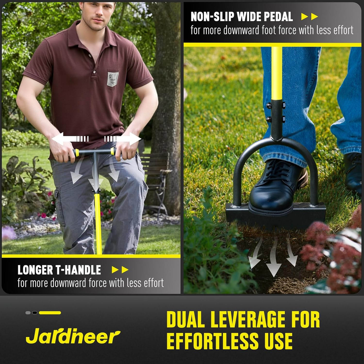 Jardineer Edger Lawn Tool Long Handle, Upgraded Manual Grass Edger with Double V-Shaped Serrated Edge Blade and Wide Footplate, Edgers for Landscaping Yard Maintenance image number 4