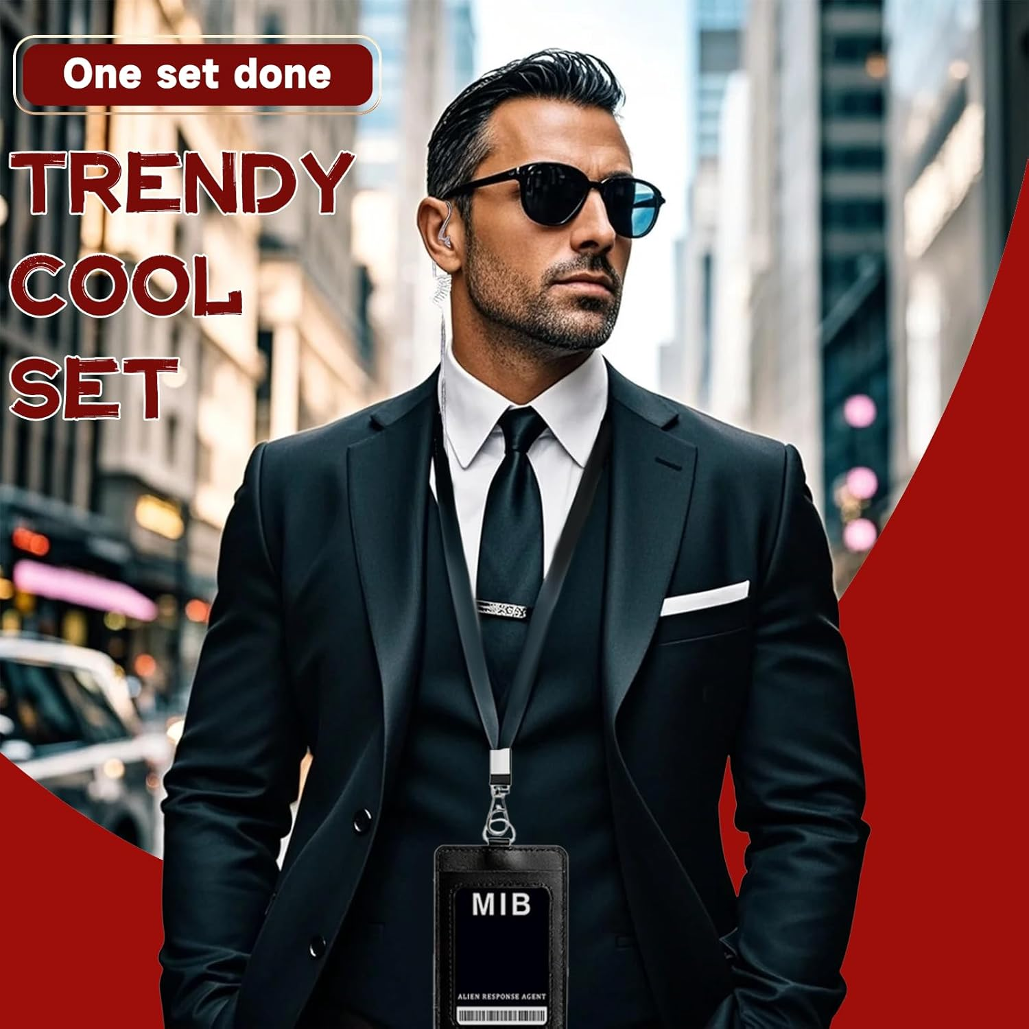 Pack of 5 Agent Costume Accessories Complete Spy Roleplay Set with Realistic ID Badge Black Sunglasses Walkie Ta Lkie Tie for Halloween Cosplay image number 2