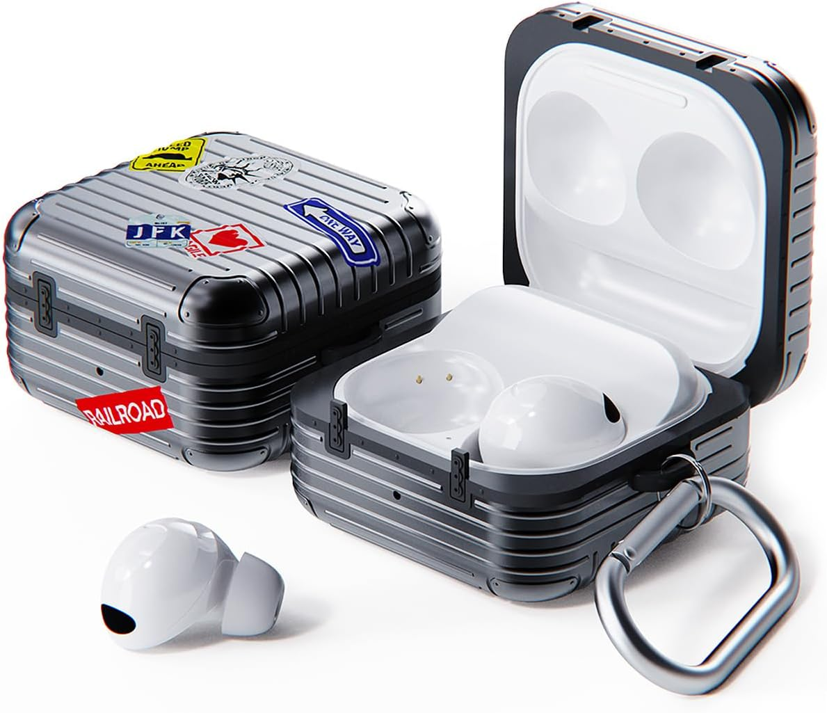 Miak Galaxy Buds Case (Buds2/Buds2 Pro/Buds Pro/Buds Live/Buds FE) Carrying Case [Shock Resistant, Double Layer Structure, Hard Case with Carabiner, Custom Decoration] Samsung Galaxy Buds Black