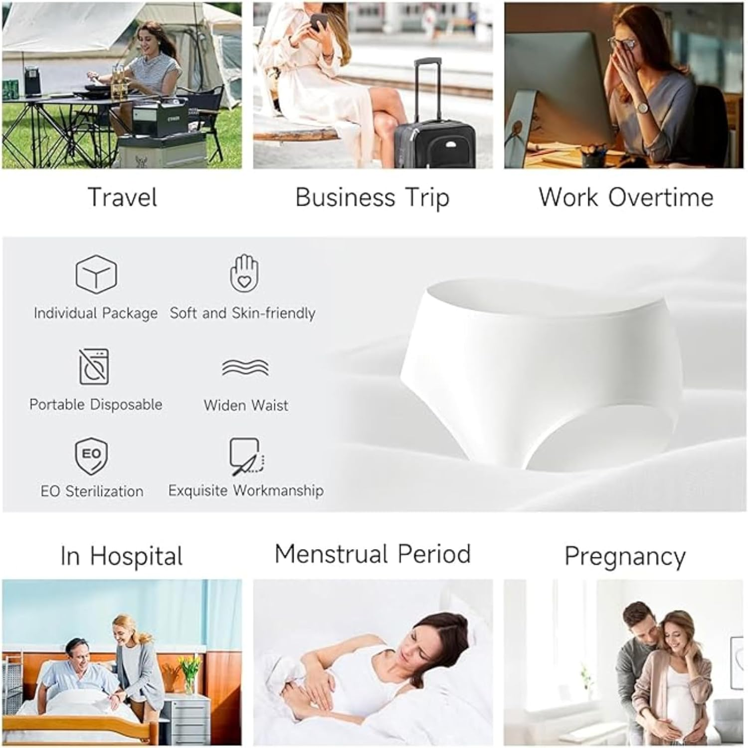 Women'S Disposable Underwear for Travel Ladies Briefs Maternity Panties Hotel Spa Hospital Emergency Underpants image number 5