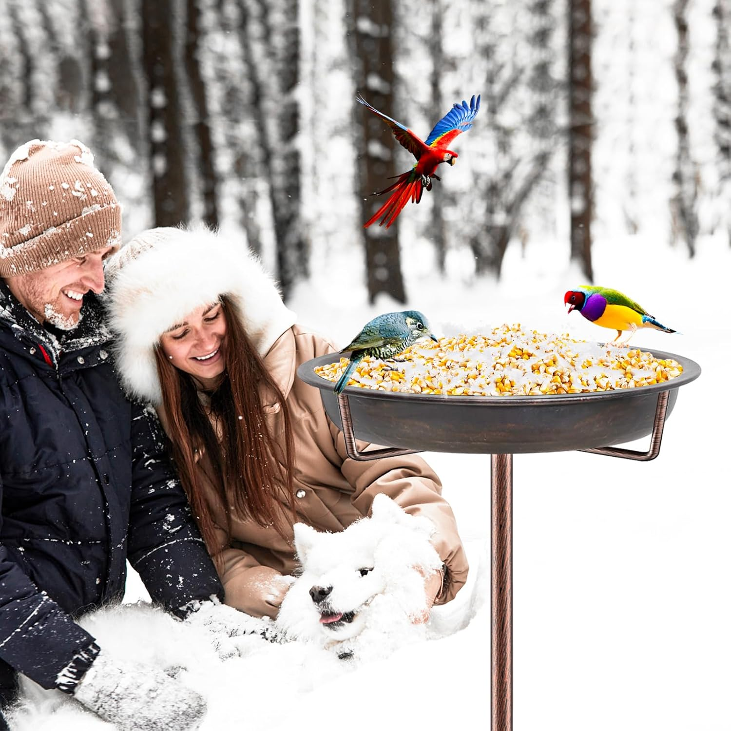 Metal Bird Bath for outside Garden Birdbath Bowl, 36.2" Height Freestanding Bird Feeders for Outdoors with 4 Prongs Base Stake, Standing Birdfeeders for Yard Lawn Decor (Retro Copper) - Retro Blue image number 7